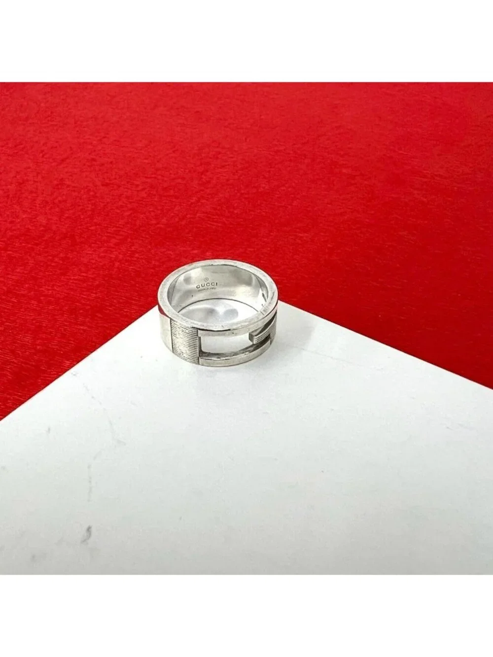 Gucci Logo Motif 925 Sterling Silver Ring